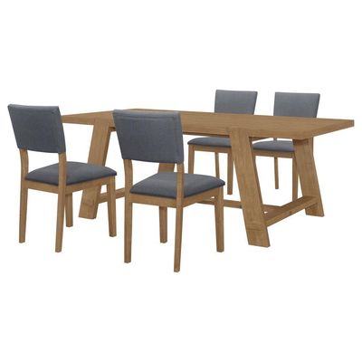 Sharon - 5 Piece Rectangular Trestle Base Dining Table Set - Blue And Brown