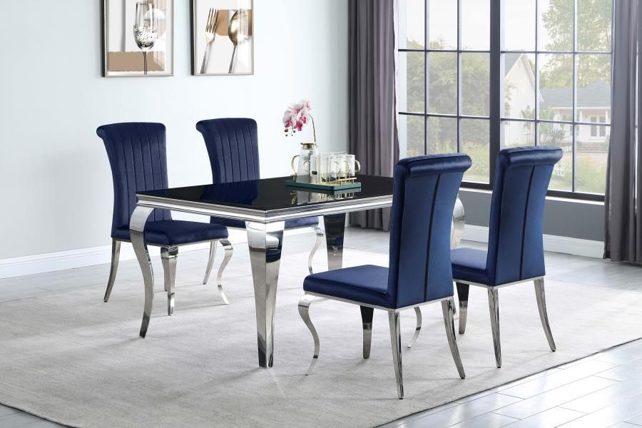 Carone - 5 Piece Rectangular Dining Set - Ink Blue And Chrome - Steel