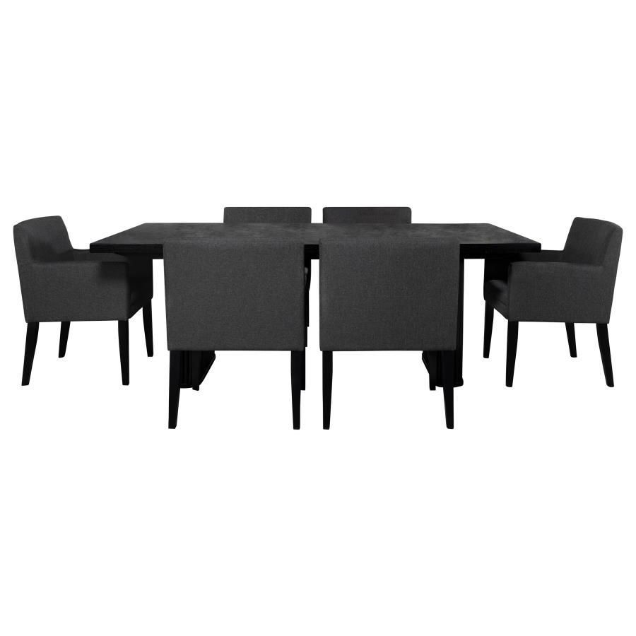 Catherine - 7 Piece Double Pedestal Dining Table Set - Charcoal Gray And Black