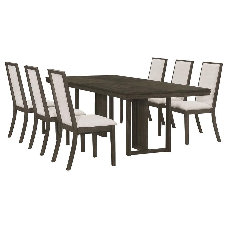 Kelly - 7 Piece Rectangular Dining Table Set - Beige And Dark Gray