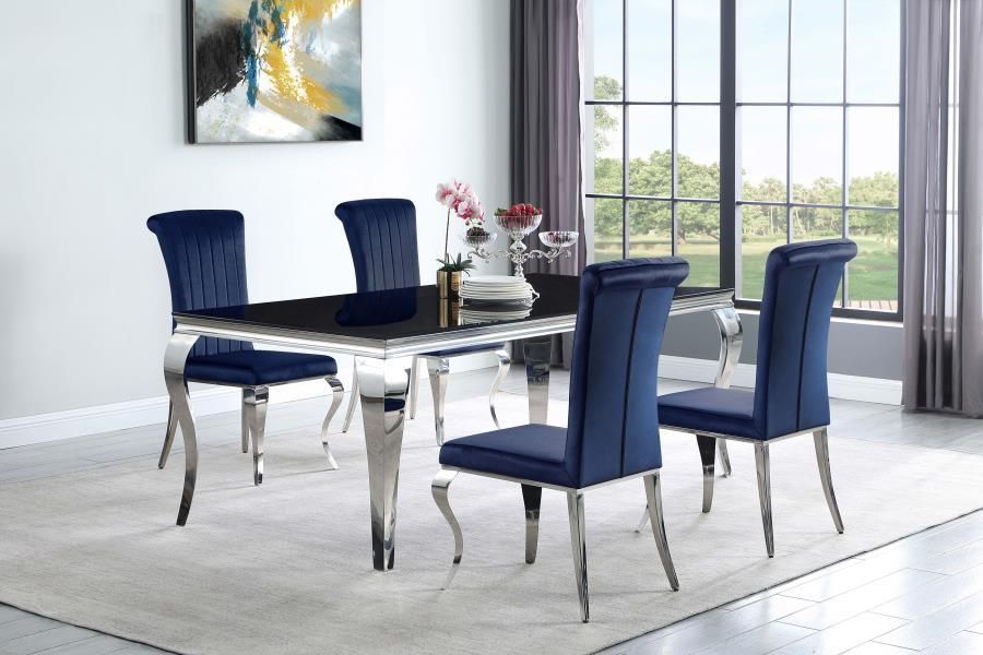 Carone - 5 Piece Rectangular Dining Set - Ink Blue And Chrome