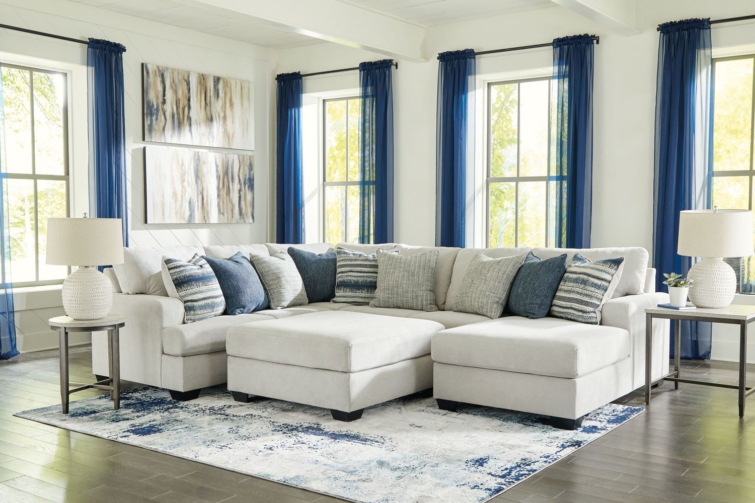 Lowder - Stone - 5 Pc. - Right Arm Facing Corner Chaise 4 Pc Sectional, Ottoman