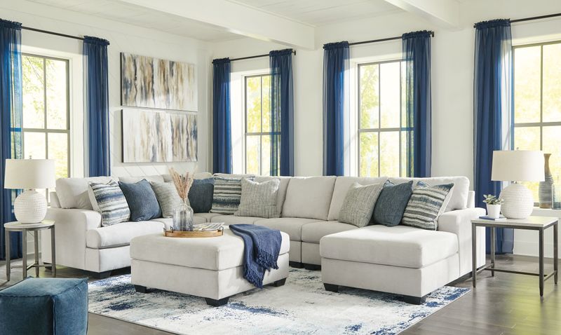 Lowder - Stone - 6 Pc. - Right Arm Facing Corner Chaise 5 Pc Sectional, Ottoman