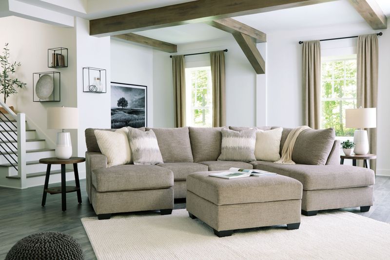 Creswell - Stone - 3 Pc. - Right Arm Facing Corner Chaise 2 Pc Sectional, Ottoman