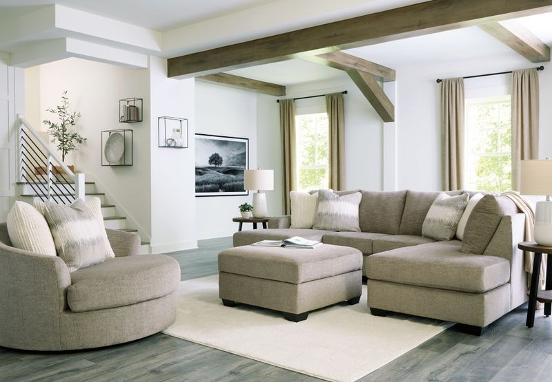 Creswell - Stone - 4 Pc. - Right Arm Facing Corner Chaise 2 Pc Sectional, Accent Chair, Ottoman