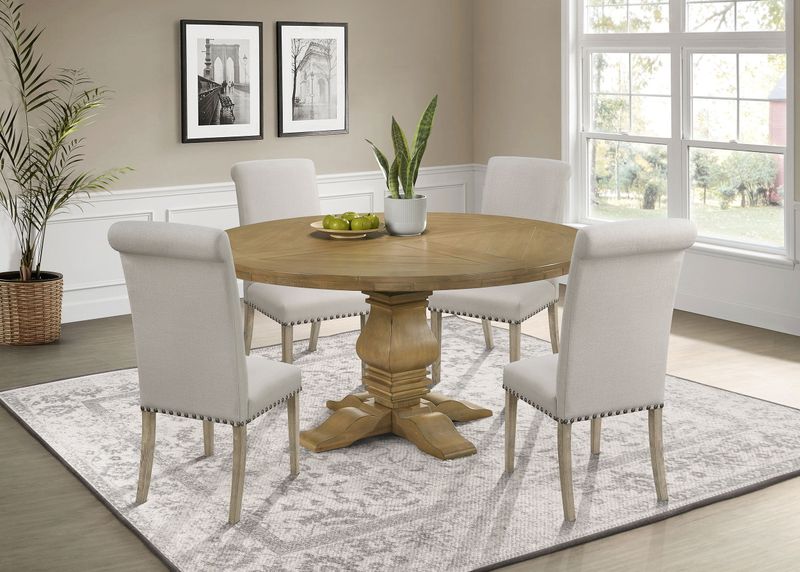 Florence - 5 Piece Round Dining Set - Rustic Smoke / Beige