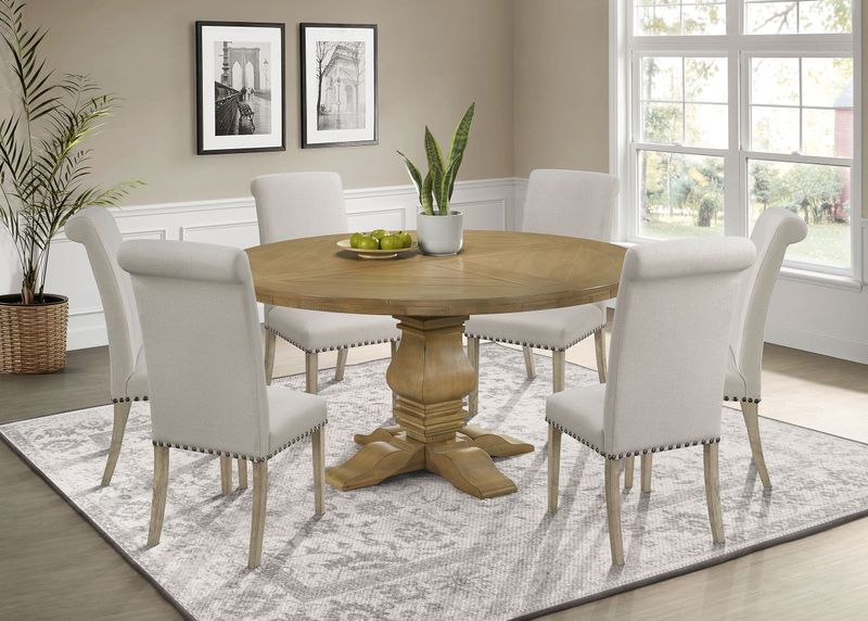 Florence - 7 Piece Round Dining Set - Rustic Smoke / Beige