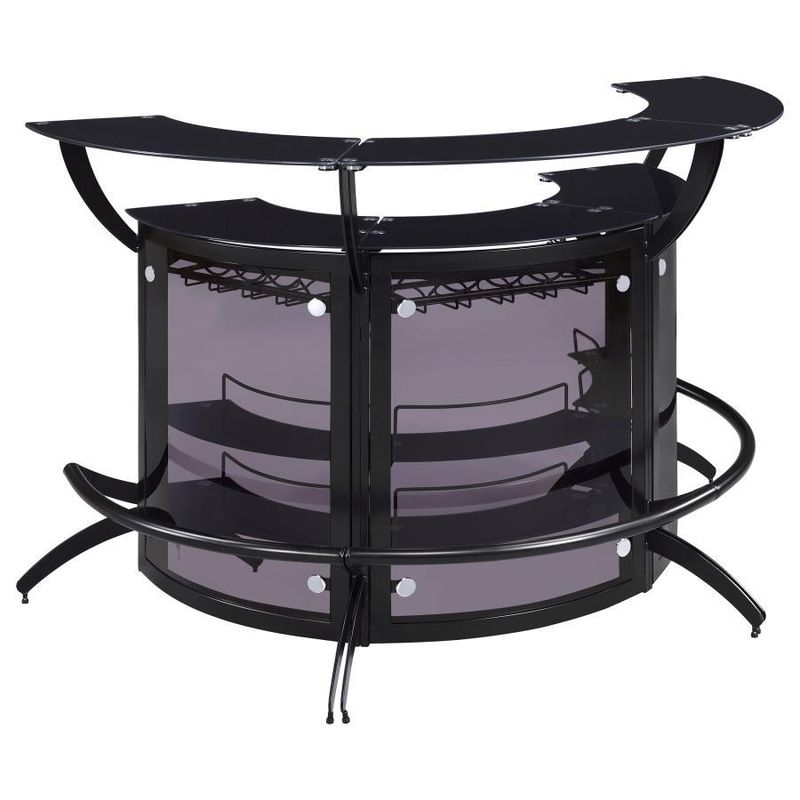 Dallas - 2-Shelf Curved Home Bar (Set of 3) - Smoke And Black Glass