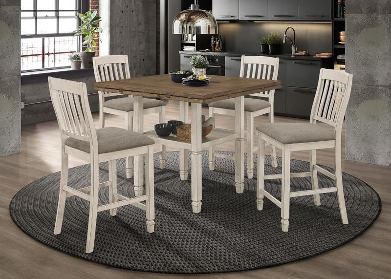 Sarasota - 5 Piece Round Counter Dining Set - Nutmeg And Rustic Cream