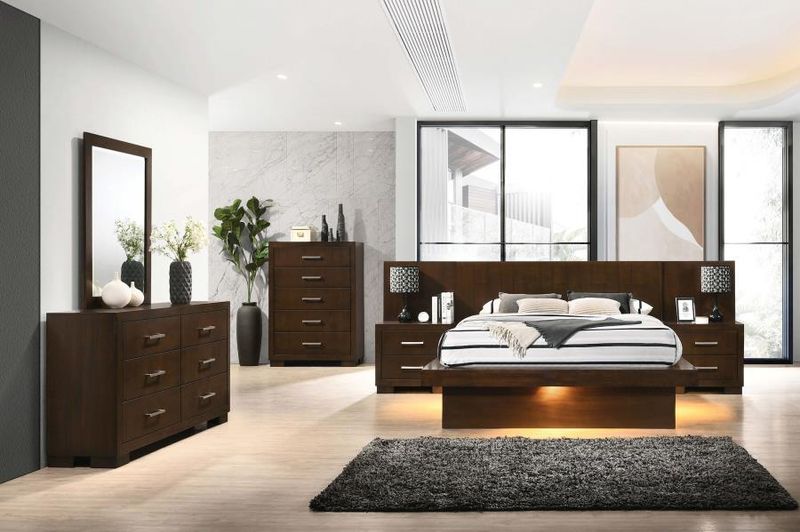 Jessica - 5 Piece Queen Minimalistic Platform Bedroom Set - Cappuccino