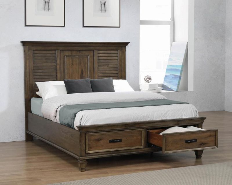 Franco - 4 Piece Queen Storage Bedroom Set - Burnished Oak