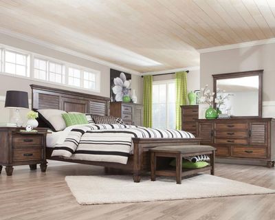 Franco - 5 Piece King Storage Platform Bedroom Set - Burnished Oak