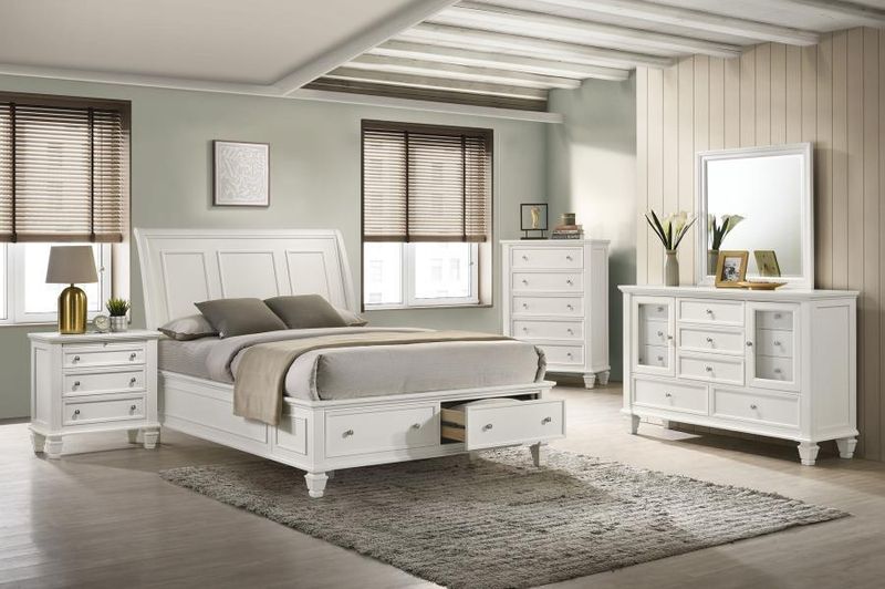 Sandy Beach - 5 Piece Queen Storage Bedroom Set With Sleigh Headboard - Buttermilk