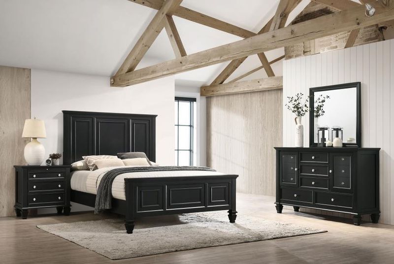 Sandy Beach - 4 Piece Queen Bedroom Set With High Headboard - Black