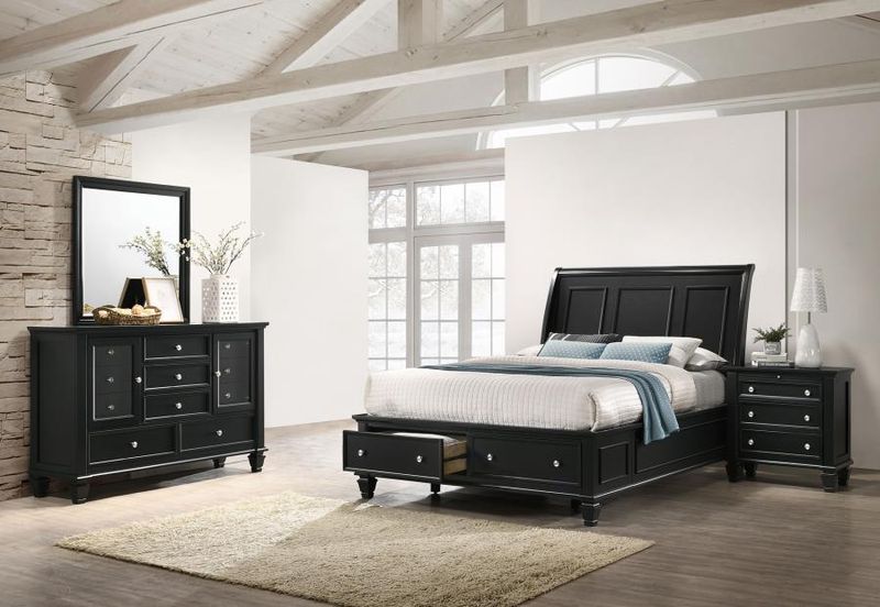 Sandy Beach - 4 Piece Queen Storage Bedroom Set With Sleigh Headboard - Black