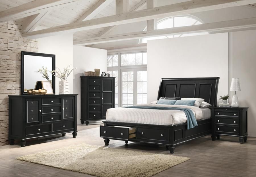 Sandy Beach - 5 Piece Queen Storage Bedroom Set With Sleigh Headboard - Black