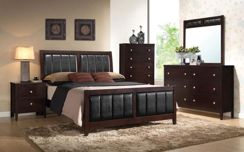 Carlton - 4 Piece King Bedroom Set With Upholstered Headboard - Cappuccino