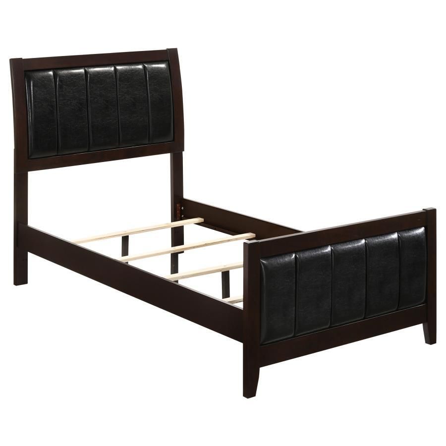 Carlton - Twin Upholstered Panel Bed - Cappuccino And Black