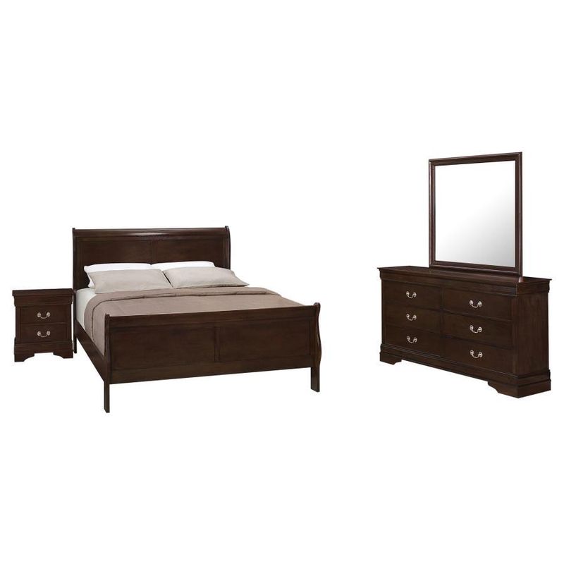 Louis Philippe - 4 Piece Full Panel Bedroom Set With High Headboard - Cappuccino