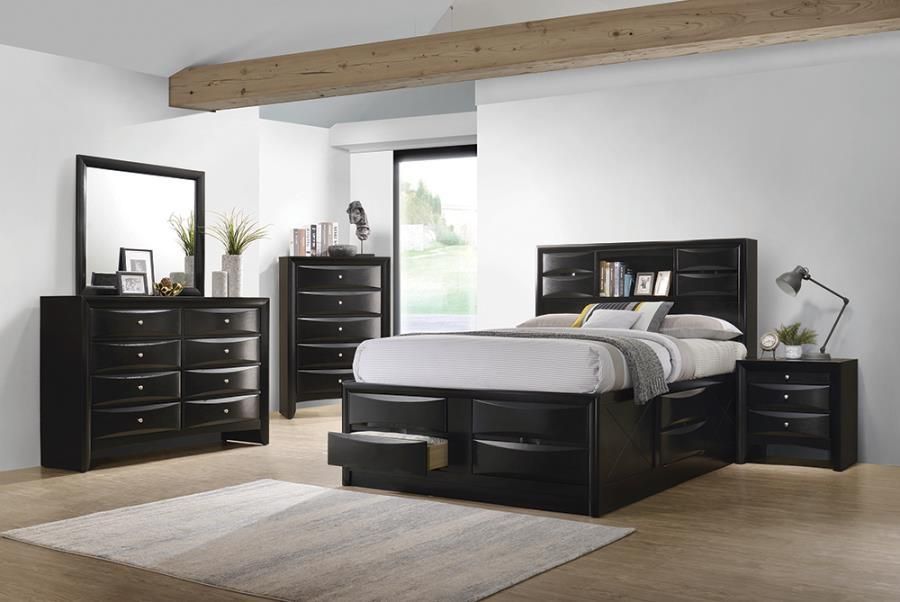 Briana - 4 Piece King Storage Bedroom Set With Bookcase Headboard - Black