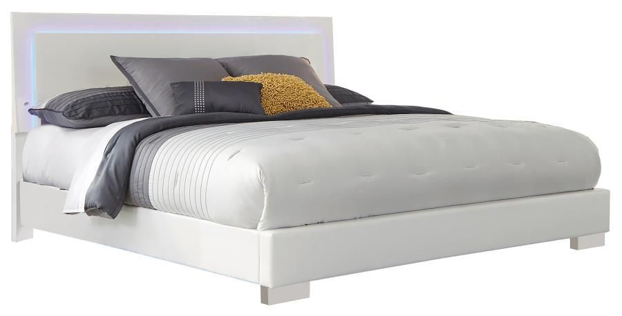 Felicity - Queen Panel Bed With Led Lighting - Glossy White