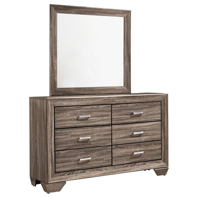 Kauffman - 6-Drawer Dresser With Mirror - Washed Taupe