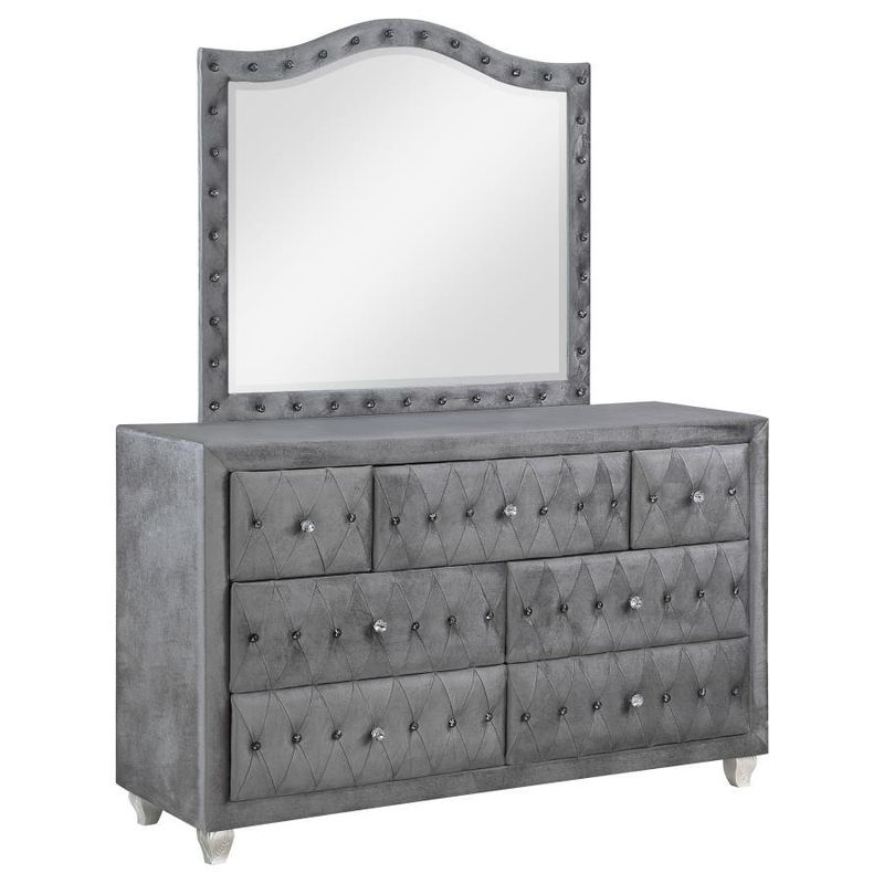 Deanna - 7-Drawer Rectangular Dresser With Mirror - Grey