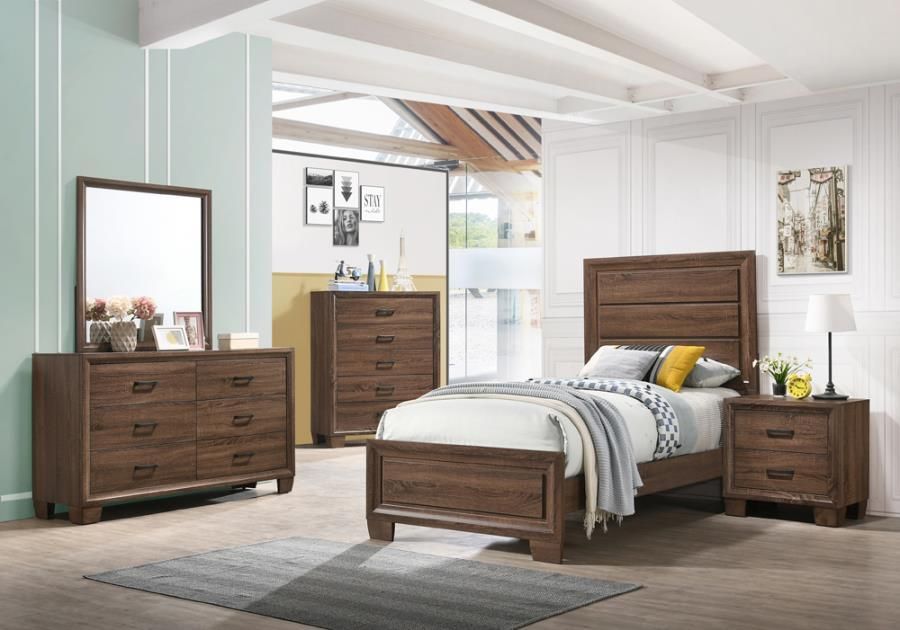 Brandon - 5 Piece Twin Panel Bedroom Set - Medium WArm - Brown