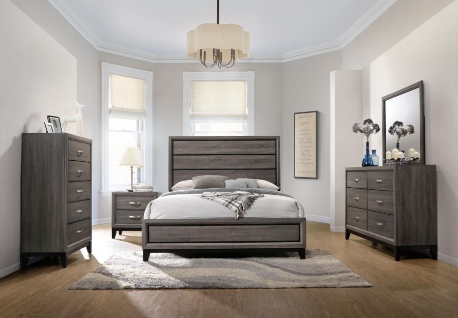 Watson - 4 Piece California King Panel Bedroom Set - Gray Oak And Black