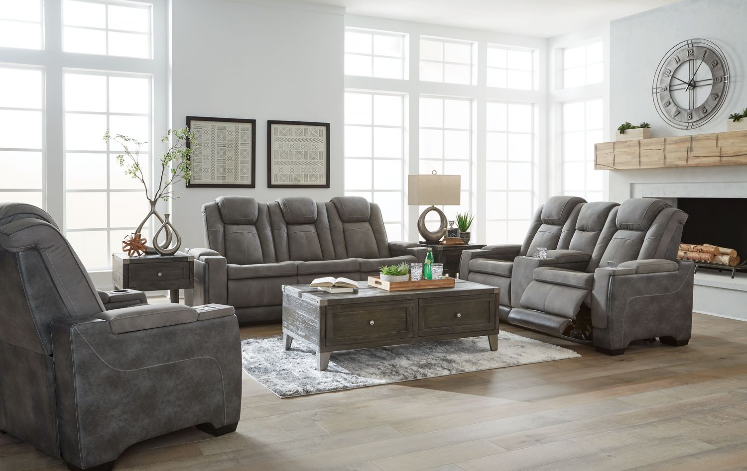 Next-gen Durapella - Slate - 3 Pc. - Power Sofa, Loveseat, Recliner