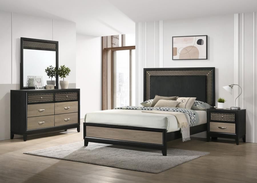 Valencia - Eastern King Bed 4 Piece Set - Light Brown And Black