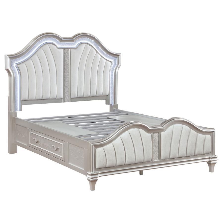 Evangeline - Eastern King Storage Bed With LED Headboard - Silver Oak And Ivory