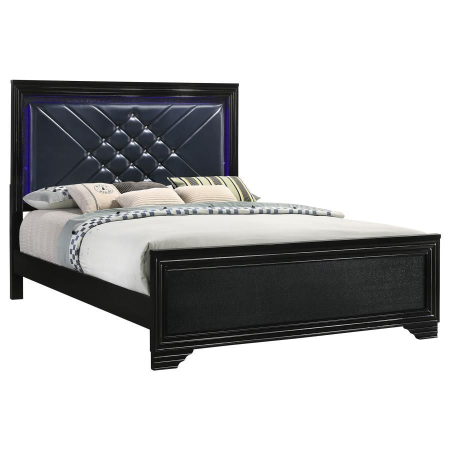 Penelope - Eastern King Bed With Led Lighting - Black And Midnight Star