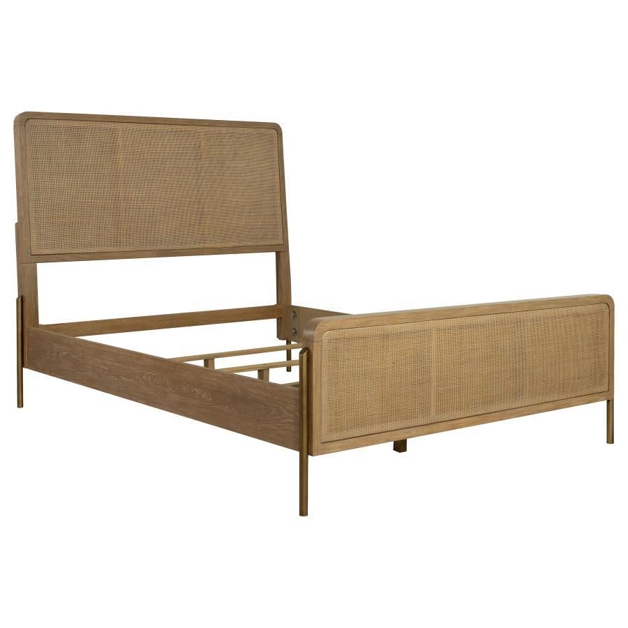 Arini - Upholstered Queen Panel Bed - Sand Wash And Natural Cane