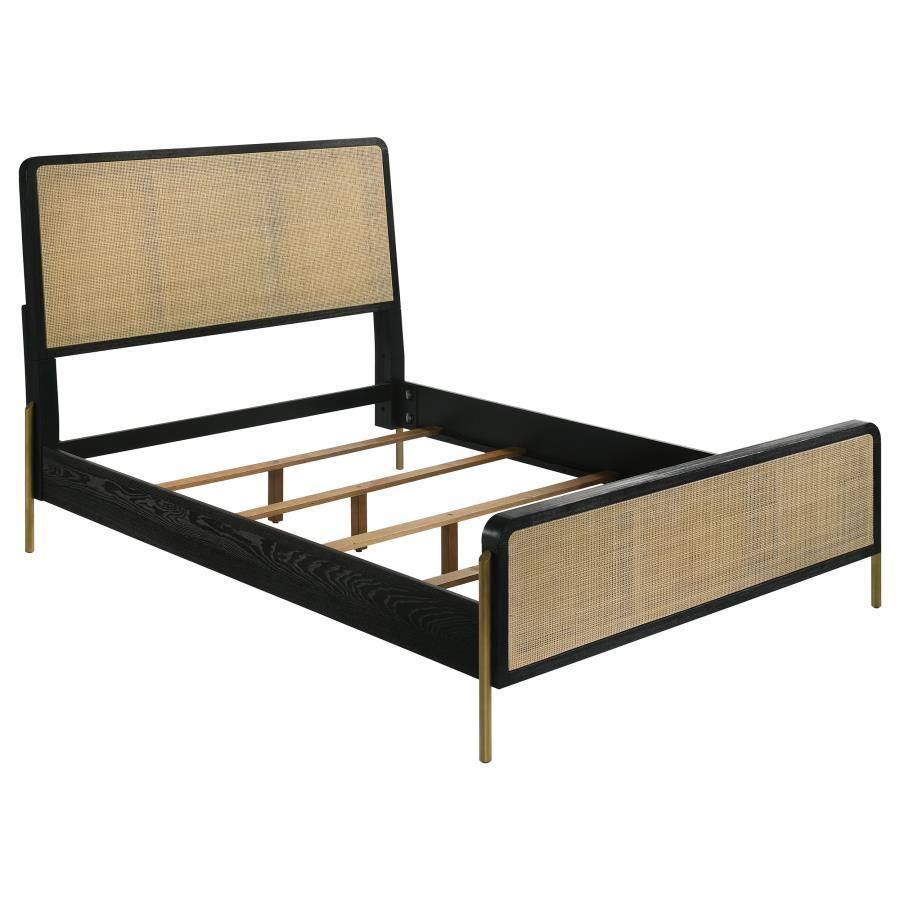 Arini - Queen Bed With Woven Rattan Headboard - Black And Natural