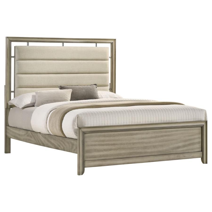 Giselle - Eastern King Bed Panel Bed With Upholstered Headboard - Rustic Beige