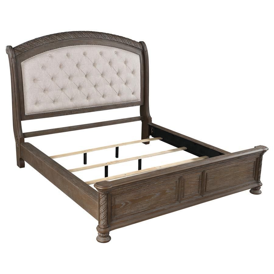 Emmett - Tufted Headboard Queen Panel Bed - Walnut And Beige