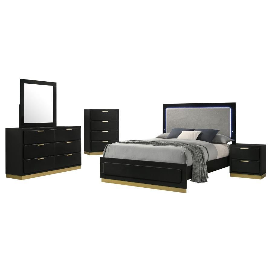 Caraway - 5 Piece Queen Bedroom Set With LED Headboard - Black And Grey