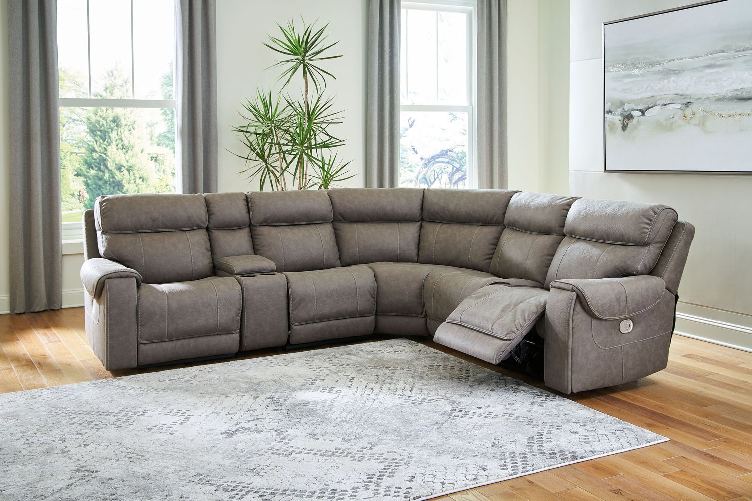 Starbot - Fossil - Left Arm Facing Power Recliner With Console 6 Pc Sectional