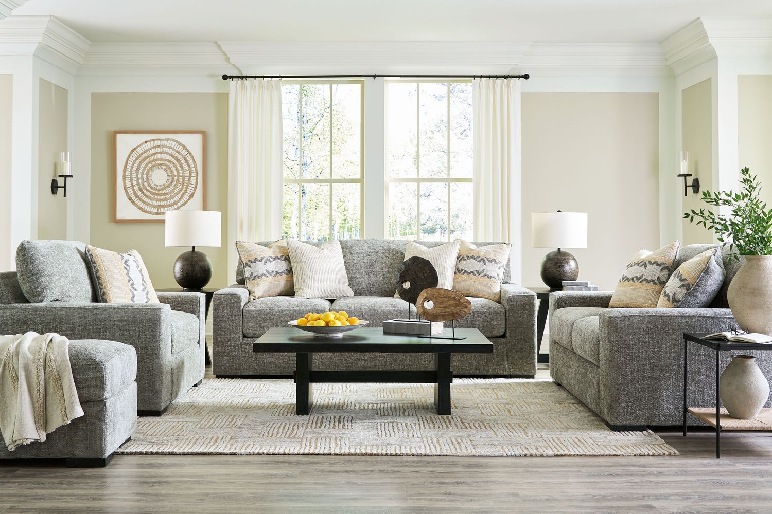 Dunmor - Graphite - 4 Pc. - Sofa, Loveseat, Chair And A Half, Ottoman