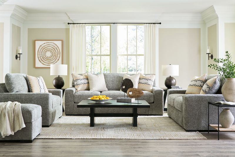 Dunmor - Graphite - 4 Pc. - Sofa, Loveseat, Chair And A Half, Ottoman
