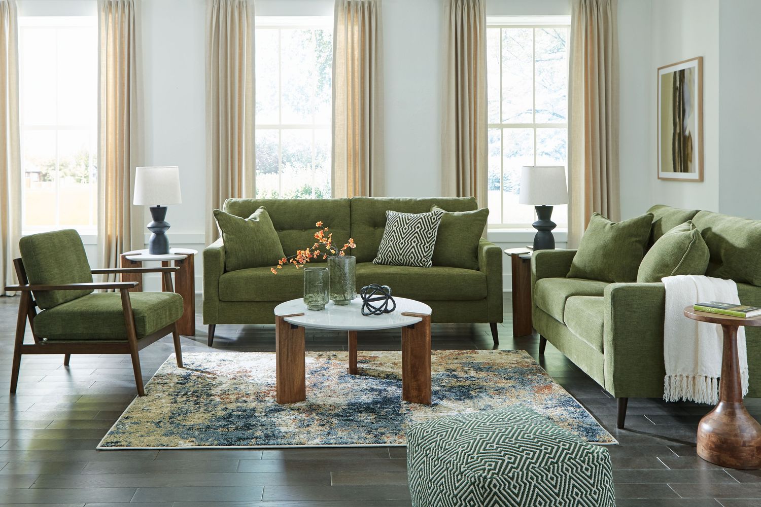 Bixler - Olive - 3 Pc. - Sofa, Loveseat, Accent Chair