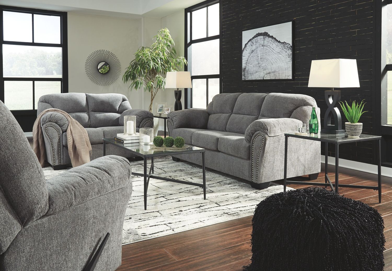 Allmaxx - Pewter - 3 Pc. - Sofa, Loveseat, Rocker Recliner