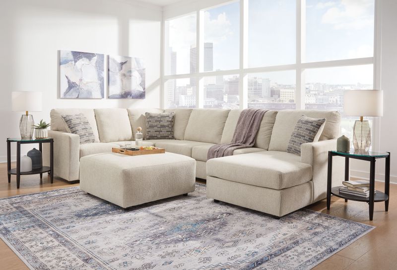 Edenfield - Linen - 4 Pc. - Right Arm Facing Corner Chaise 3 Pc Sectional, Ottoman