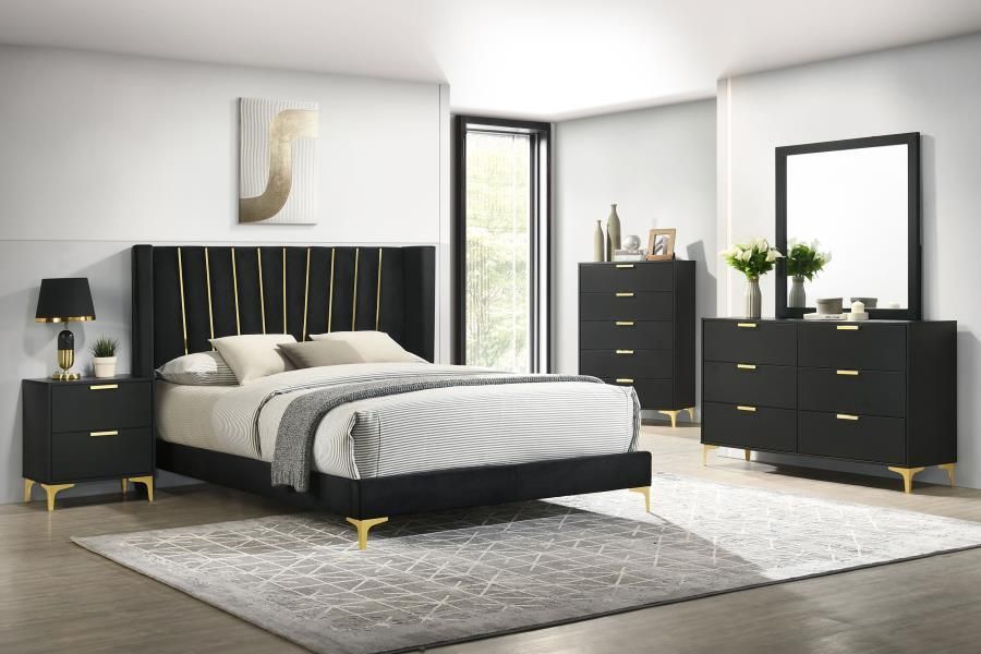 Kendall - 5 Piece Upholstered Tufted Eastern King Bedroom Set - Black