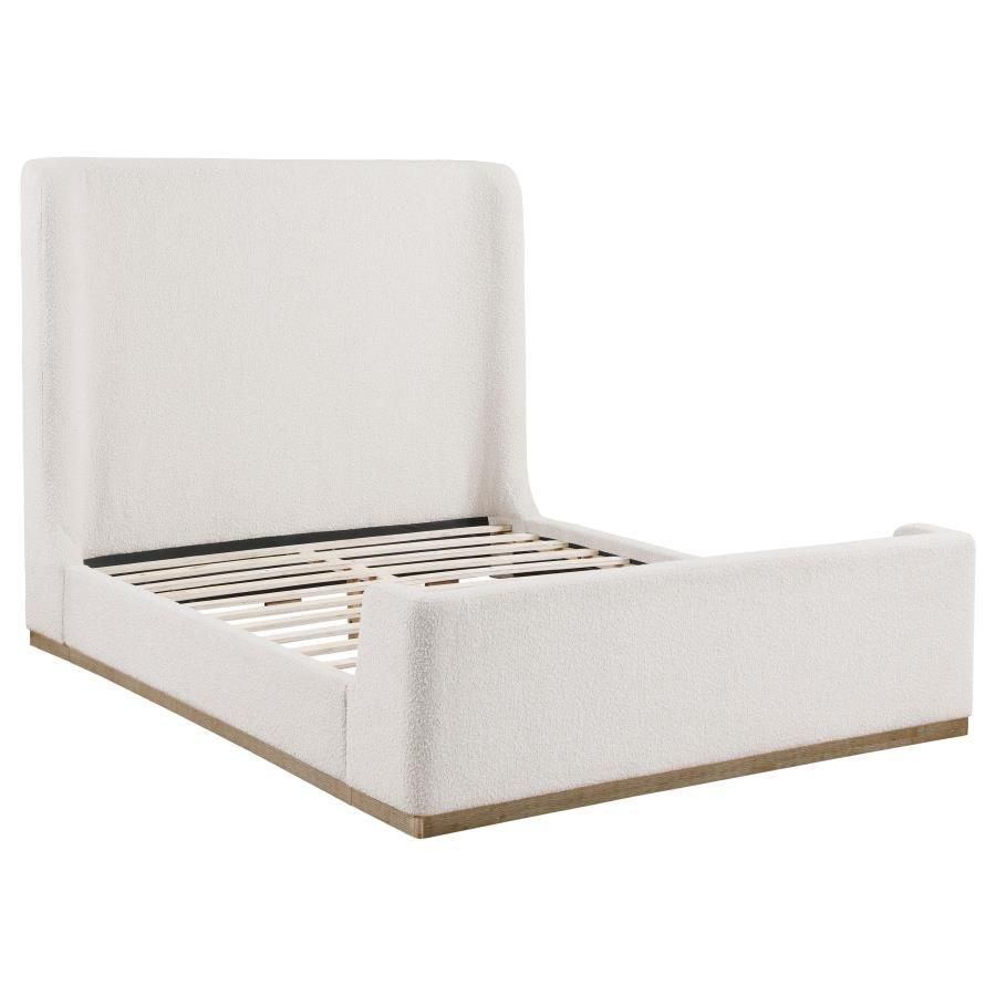 Nala - Upholstered Eastern King Wingback Platform Sleigh Bed - Cream