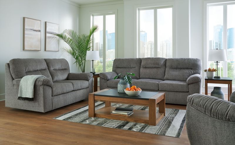 Bindura - Mineral - 3 Pc. - Sofa With Drop Down Table, Loveseat, Rocker Recliner