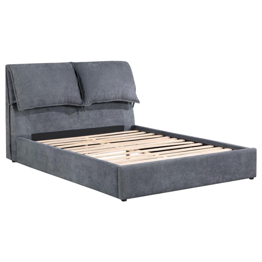 Laurel - Upholstered Queen Platform Bed With Pillow Headboard - Charcoal Gray
