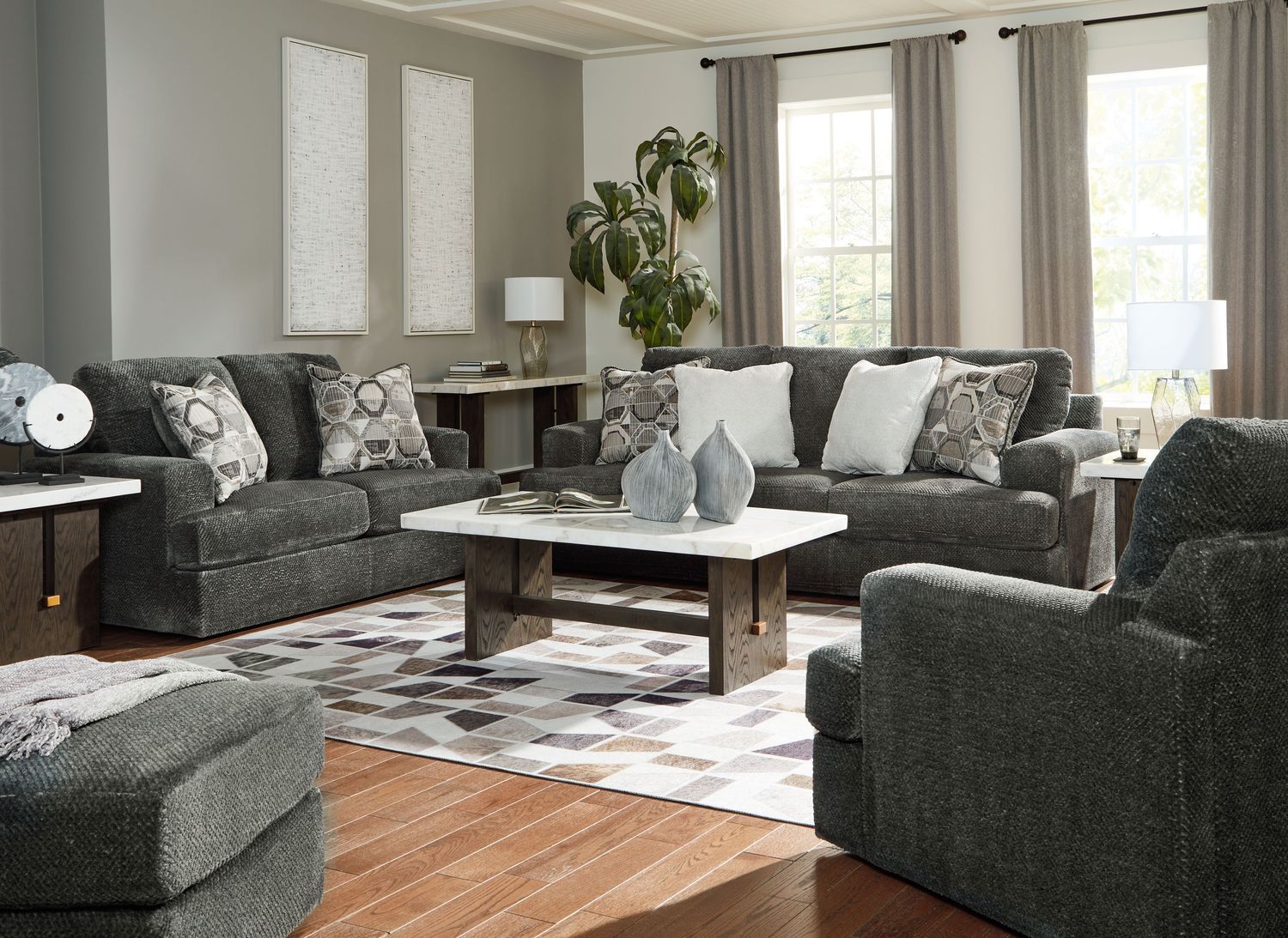 Karinne - Smoke - 4 Pc. - Sofa, Loveseat, Chair And A Half, Ottoman