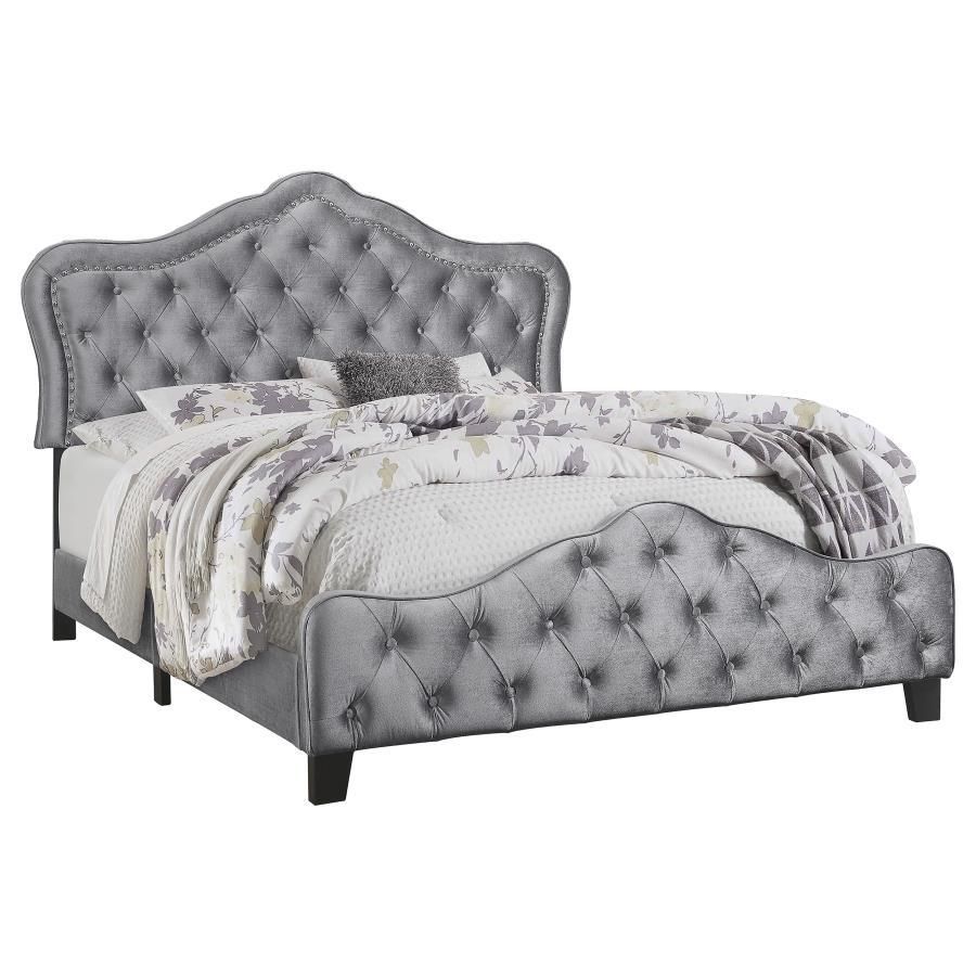 Bella - California King Upholstered Tufted Panel Bed - Gray